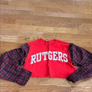 Fanatics small custom Rutgers cropped long sleeve with plaid sleeves